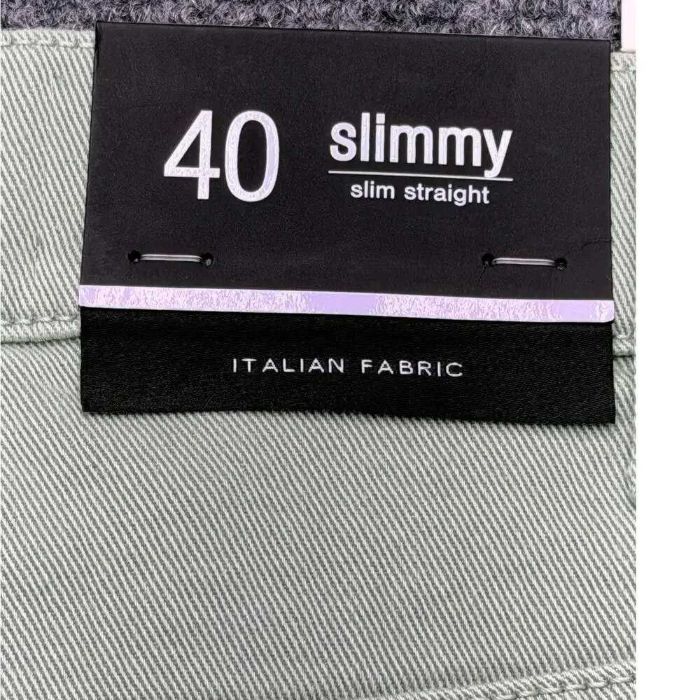 7 For All Mankind Slimmy Jeans Mens 40 Green Slim Straight Italian Fabric NEW